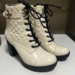 GBG White Heeled Lace Up Booties - Boots - Women Size 8